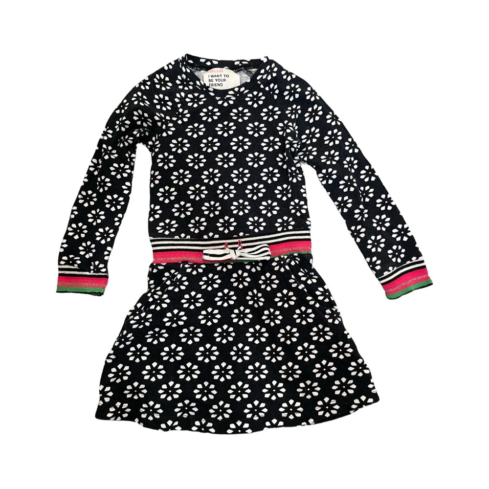 NWOT Mim-Pi Toddler Girl 4T Daisy Print Black Dress with Pink Accents